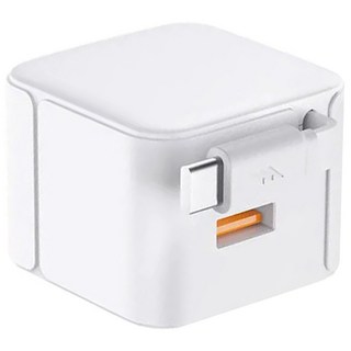 黑科技 自帶線豆腐頭 PD20W充電器/充電頭/快充充電器 自帶伸縮數據線, 白色, 1個