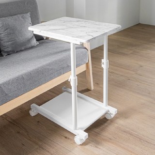Steel Tycoon 鋼鐵力士 大理石紋升降邊桌, 鐵+烤漆、木板材質, 30x43x52-75(H)cm, 台灣製造, 白色