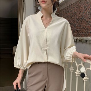 afinar 女款寬鬆版型亨利領七分袖上衣