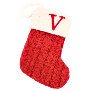 聖誕紅刺繡字母針織聖誕襪 字母V 聖誕裝飾, 1個