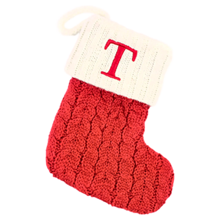 聖誕紅刺繡聖誕襪 字母T 針織棉材質 聖誕節裝飾, 1個, 17.5 x 13.5cm