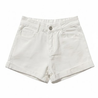 葉子小舖 高腰牛仔短褲 反折高腰 棉+聚酯纖維