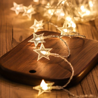 造型燈串 星星燈串 裝飾品 長亮/電池閃爍, 暖白USB款, 1條