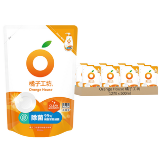 橘子工坊 溫和除菌碗盤洗滌液補充包 500ml 適用於蔬果和奶瓶 無色素、無香精, 12包