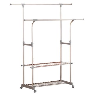 雙手萬能 不鏽鋼雙桿彎彎雙網曬衣架, 93~168 x 92~154 x 41.5cm, 46441NA-YTC