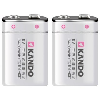 KANDO 感動 方型USB充電式鋰電池 UM-9V 3420mAh, 2個