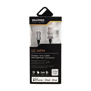 ONPRO UC-MFIM MFI Lightning 傳輸充電線, 200cm, 黑色, 1條