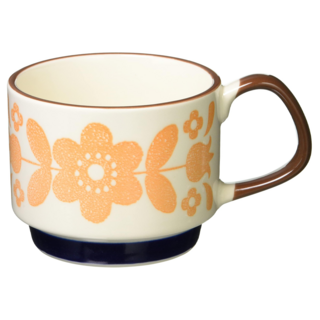 Homely Zakka 日式復古陶瓷咖啡杯 300ml創意馬克杯 掛耳設計, 橙花 白色 + 藍色 + 咖啡色, 1個