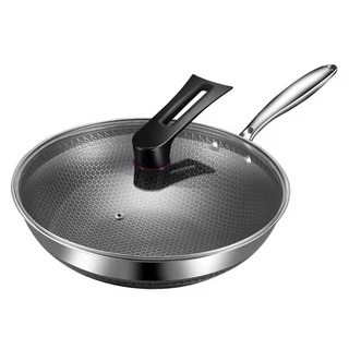 Q.M.P 鍋太后 316不鏽鋼蜂巢炒鍋/內外不沾鍋/單柄帶玻璃蓋, 32cm, 1個