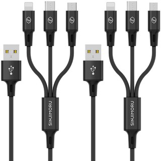 신지모루 트리플 3 in 1 C타입-멀티타입 고속충전 케이블 2p, 블랙, 2개, 1.2m