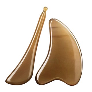 Smart bearing 智慧魔力 犛牛角刮痧套裝 兩件組 帶有撥筋棒和帆布收納袋, 天然紋路, 1組