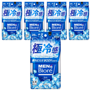 MEN's Biore 男性臉部身體兩用濕巾 超酷涼款 28片, 5包, 278ml