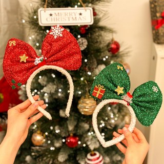 리드홈 크리스마스 파티 장식 소품 왕리본 머리띠 2종 세트, 혼합색상, 1세트