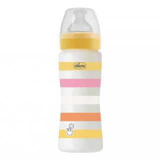 Chicco 舒適哺乳矽膠PP特大奶瓶, 黃色, 330ml, 1個