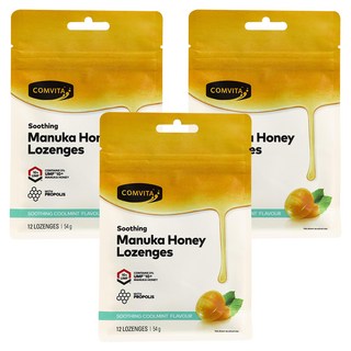 COMVITA 康維他 蜂膠麥蘆卡蜂蜜潤喉糖 舒緩薄荷味 12粒, 54g, 3袋