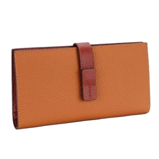 真皮頭層牛皮撞色抽繩裝飾女士皮夾 長夾 女夾 6卡片位, 長18 × 高9.5 × 厚2.5cm, 金棕