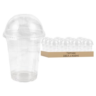 Tamsaa 透明PET飲料杯 圓頂蓋組合, 410ml, 100入