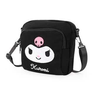 Kiiwi O 刺繡斜背小方包 kuromi 大臉 提帶84~155cm 150g, 黑色, 1個