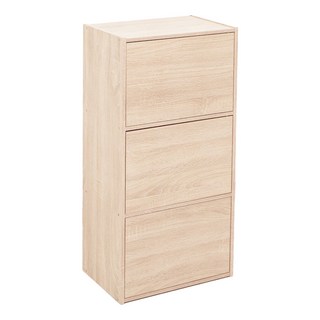 LiFArt 日系簡約附門三層收納櫃, 42 x 28.2 x 89cm, 白橡木色