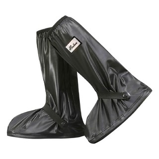 FANCY LIFE 高筒防水雨鞋套 黑色 超厚鞋底 防滑耐磨, 1雙