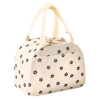 Mass 保溫手提便當袋 大容量便攜 保冷防水設計 時尚可愛花朵愛心款, 1個, 米色梅花