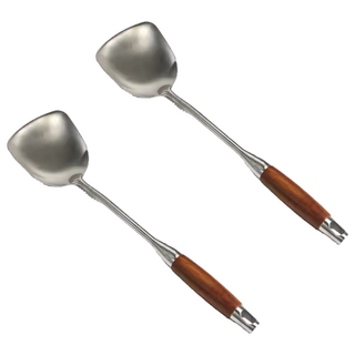 EDISH 304不銹鋼鍋鏟 隔熱防燙舒適握柄 堅固耐用, 花梨木, 2支