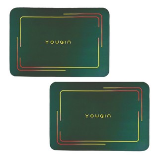 矽藻土 軟地墊 適用於臥室/廚房/玄關/浴室 柔軟皮革 橡膠底部, 科技感墨綠黑, 60 x 40cm, 2個