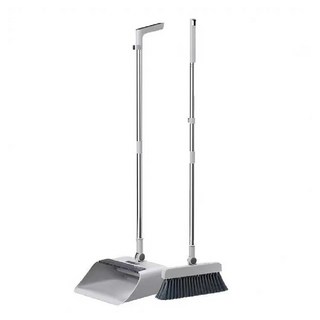 可旋轉掃把畚斗組 1組-輕鬆清潔死角 TPR軟膠條無縫貼合地面 掃地不漏灰, 米白色/灰色