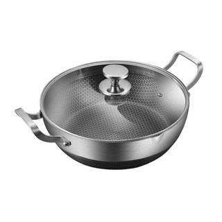 Q.M.P 鍋太后 316不鏽鋼蜂巢湯鍋 內外不沾鍋 雙耳帶玻璃蓋 附雙向導流口 30cm, 1個