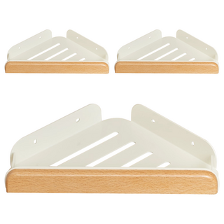 沐慕家居 免釘浴室廚房實木收納架 牆壁置物架 平面三角款 34x25cm, 3個