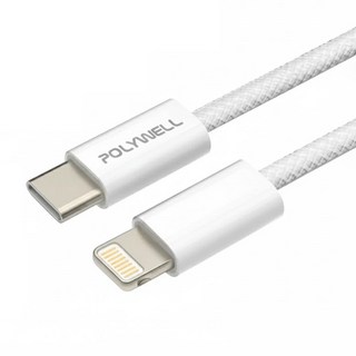 POLYWELL 寶利威爾 Type-C To Lightning 編織快充線 PW15-W45-M924, 2m, 灰白色, 1條
