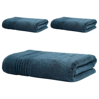 加厚純棉浴巾，如雲朵般柔軟舒適，飯店般高級享受，蓬鬆厚實，吸水性能優越, 藍色, 3條