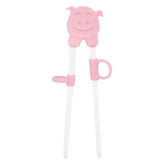 MARCUS&MARCUS 動物樂園幼兒學習筷 不含塑化劑 不含雙酚A 不含PVC 適用年齡：3歲以上, 粉紅豬 粉色 + 白色, 1組