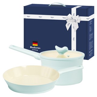 Buderus 鳥美型陶瓷厚底不沾鍋三件組, 快樂鳥系列, 三色可選, 適用於多種爐具, 本體 + 把手 + 鍋蓋, 香草藍, 1個