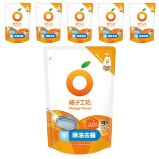 Orange House 橘子工坊 去油淨味碗盤洗滌液補充包, 500ml, 6包