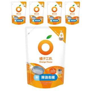 Orange House 橘子工坊 去油淨味碗盤洗滌液補充包, 500ml, 5包