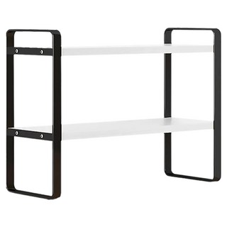京太陽 雙層簡約桌上收納書架 鋼木組合多層收納 穩固加粗鐵架, 黑架白色, 1個