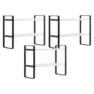 京太陽 雙層簡約桌上收納書架 鋼木組合多層收納 穩固加粗鐵架, 黑架白色, 3個