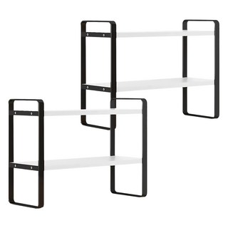 京太陽 雙層簡約桌上收納書架 鋼木組合多層收納 穩固加粗鐵架, 黑架白色, 2個