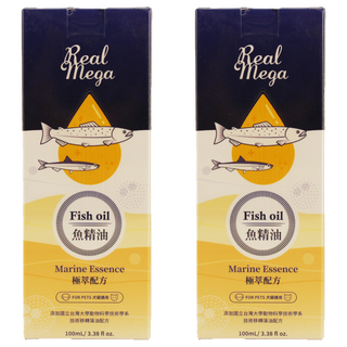 REAL POWER 瑞威 RealMega 魚精油 極萃配方 犬貓適用, 雙魚油+技轉藻油 EPA+DHA, 冰島藻紅素, 雙重卵磷脂, 100ml, 維持皮膚毛髮健康, 2瓶
