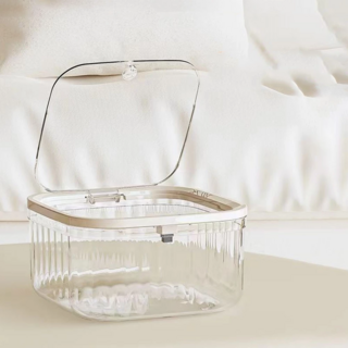 咪咪購物 透明白 迷你桌面垃圾桶 按壓式開蓋 簡約時尚, 15.1 x 15.1 x 8.5cm