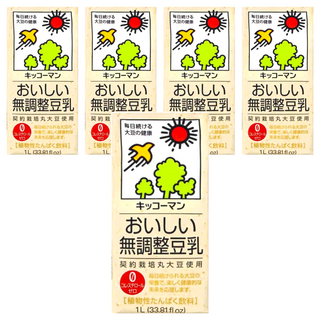KIKKOMAN 龜甲萬 無調整豆乳 1L, 契約栽培丸大豆使用, 植物性蛋白飲料, 零膽固醇, 5瓶