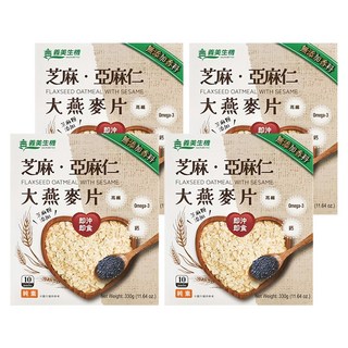 義美生機 芝麻亞麻仁大燕麥片 (10包/盒) - 高纖、無添加 全家人的健康早餐首選, 330g, 4盒