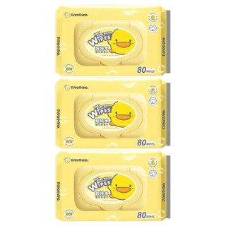 PiYOPiYO黃色小鴨純水嬰兒柔濕巾EDI超純水柔嫩舒適徹底潔膚, 80張, 3包