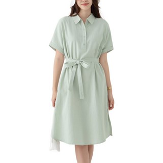 CARET 女款棉質短袖襯衫連身裙 附腰帶, 薄荷綠