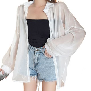 珠光棉透膚感襯衫, 肩寬60cm 胸寬59cm 袖長40cm 全長69cm, 肩寬60cm 胸寬59cm(胸圍需 x 2) 袖長40cm 全長69cm, 白