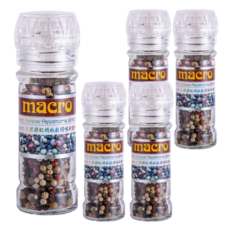 Macro 天然彩虹胡椒粒調味研磨罐, 瓶身可重複填裝, 35g, 5瓶