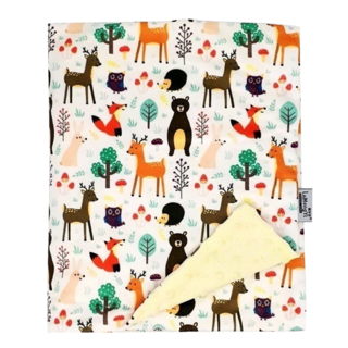 OhBabyLying 冬季夾棉絨款荳荳毯, 黃底森林動物