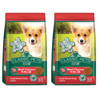 CLASSIC PETS 加好寶 小型犬乾狗糧 Omega 6 鋅 優質蛋白質 六偏磷酸鈉 維生素D 絲蘭萃取物, 牛肉口味, 2kg, 2袋