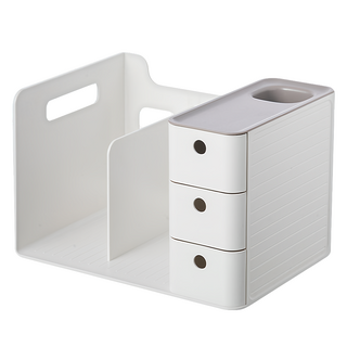 FAmILyLIFE 生活 附抽屜桌面文具書本收納置物架, 咖啡白, 1個